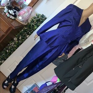 Vtg 80s new old stock parachute illusion 2 pc ruffle peplum puff slv pant suit M